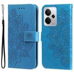 For Realme 14 Global Seven-petal Flowers Embossing Leather Phone Case(Blue)