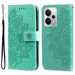 For Realme 14 Global Seven-petal Flowers Embossing Leather Phone Case(Green)