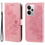 For Realme 14 Global Seven-petal Flowers Embossing Leather Phone Case(Rose Gold)