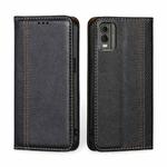 For Nokia C32 Grid Texture Magnetic Flip Leather Phone Case(Black)