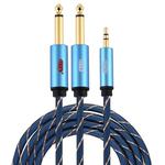 EMK 3.5mm Jack Male to 2 x 6.35mm Jack Male Gold Plated Connector Nylon Braid AUX Cable for Computer / X-BOX / PS3 / CD / DVD, Cable Length:2m(Dark Blue)