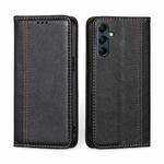 For Samsung Galaxy M14 5G Grid Texture Magnetic Flip Leather Phone Case(Black)