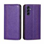For Samsung Galaxy M14 5G Grid Texture Magnetic Flip Leather Phone Case(Purple)