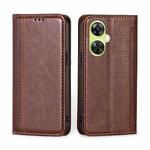 For OnePlus Nord CE 3 Lite 5G Grid Texture Magnetic Flip Leather Phone Case(Brown)