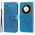 For Honor X50 7-petal Flowers Embossing Leather Phone Case(Blue)