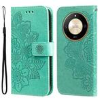 For Honor X50 Seven-petal Flowers Embossing Leather Phone Case(Green)