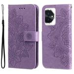 For Honor 100 7-petal Flowers Embossing Leather Phone Case(Light Purple)