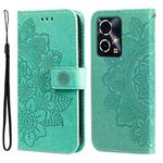 For Honor 90 GT 7-petal Flowers Embossing Leather Phone Case(Green)