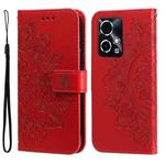 For Honor 90 GT 7-petal Flowers Embossing Leather Phone Case(Red)