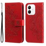 For Honor X60i Seven-petal Flowers Embossing Leather Phone Case(Red)