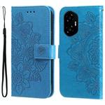 For Honor 300 Seven-petal Flowers Embossing Leather Phone Case(Blue)