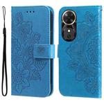 For Honor Play 60 Seven-petal Flowers Embossing Leather Phone Case(Blue)