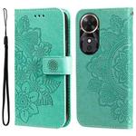 For Honor Play 60 Seven-petal Flowers Embossing Leather Phone Case(Green)