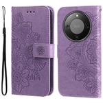 For Honor X70 5G Seven-petal Flowers Embossing Leather Phone Case(Light Purple)