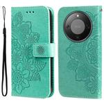 For Honor X70 5G Seven-petal Flowers Embossing Leather Phone Case(Green)