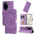 For Honor 100 Pro Embossed Sunflower Leather Phone Case(Purple)