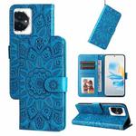 For Honor 100 Embossed Sunflower Leather Phone Case(Blue)