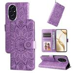 For Honor 200 Embossed Sunflower Leather Phone Case(Purple)