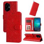 For Honor 300 Embossed Sunflower Leather Phone Case(Red)