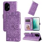 For Honor 300 Embossed Sunflower Leather Phone Case(Purple)