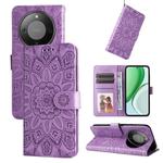 For Honor X70 5G Embossed Sunflower Leather Phone Case(Purple)