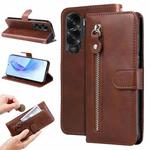 For Honor X50i 5G Calf Texture Zipper Leather Phone Case(Brown)