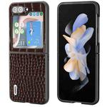 For Samsung Galaxy Z Flip5 ABEEL Genuine Leather Crocodile Pattern Black Edge Phone Case(Coffee)