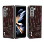 For Samsung Galaxy Z Fold5 ABEEL Genuine Leather Crocodile Pattern Black Edge Phone Case(Coffee)