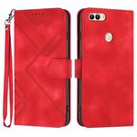 For Huawei P smart 2018/Enjoy 7S Line Pattern Skin Feel Leather Phone Case(Red)