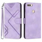 For Huawei P smart 2018/Enjoy 7S Line Pattern Skin Feel Leather Phone Case(Light Purple)