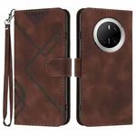 For Huawei Mate 70 Line Pattern Skin Feel Leather Phone Case(Coffee)