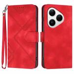 For Huawei Pura 80 5G Line Pattern Skin Feel Leather Phone Case(Red)