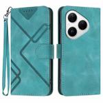 For Huawei Pura 80 5G Line Pattern Skin Feel Leather Phone Case(Light Blue)