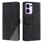 For OPPO Reno13 F 5G Global/ 4G India Skin Feel Splicing Leather Phone Case(Black)