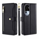 For OPPO Reno10 5G Lite Sheep Texture Cross-body Zipper Wallet Leather Phone Case(Black)