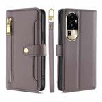 For OPPO Reno10 Pro 5G Lite Sheep Texture Cross-body Zipper Wallet Leather Phone Case(Grey)