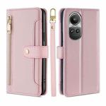 For OPPO Reno10 5G / Reno10 Pro 5G Global Sheep Texture Cross-body Zipper Wallet Leather Phone Case(Pink)