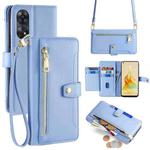 For OPPO Reno8 T 4G Sheep Texture Cross-body Zipper Wallet Leather Phone Case(Blue)