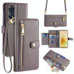 For OPPO Reno8 T 4G Sheep Texture Cross-body Zipper Wallet Leather Phone Case(Grey)