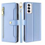 For OPPO Reno12 5G Global Sheep Texture Cross-body Zipper Wallet Leather Phone Case(Blue)