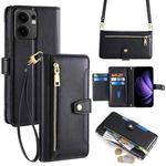For OPPO Reno13 F 5G / 4G Sheep Texture Cross-body Zipper Wallet Leather Phone Case(Black)