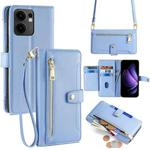 For OPPO Reno13 F 5G / 4G Sheep Texture Cross-body Zipper Wallet Leather Phone Case(Blue)