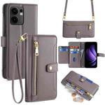 For OPPO Reno13 F 5G / 4G Sheep Texture Cross-body Zipper Wallet Leather Phone Case(Grey)