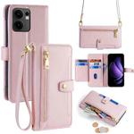 For OPPO Reno13 F 5G / 4G Sheep Texture Cross-body Zipper Wallet Leather Phone Case(Pink)