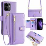 For OPPO Reno13 F 5G / 4G Sheep Texture Cross-body Zipper Wallet Leather Phone Case(Purple)