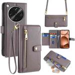 For OPPO Find X8 Ultra 5G Sheep Texture Cross-body Zipper Wallet Leather Phone Case(Grey)