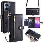 For OPPO A5x 5G Global Sheep Texture Cross-body Zipper Wallet Leather Phone Case(Black)