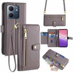 For OPPO A5x 5G Global Sheep Texture Cross-body Zipper Wallet Leather Phone Case(Grey)