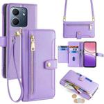 For OPPO A5x 5G Global Sheep Texture Cross-body Zipper Wallet Leather Phone Case(Purple)