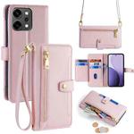For OPPO Reno14 Pro 5G Sheep Texture Cross-body Zipper Wallet Leather Phone Case(Pink)